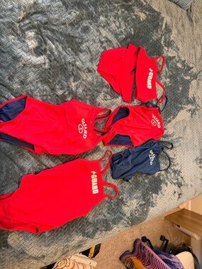 5 Red & Navy Lifeguard One-Piece Swimsuits (Set)